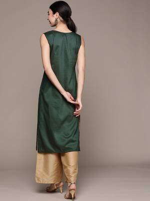 Green printed art silk kurtas-and-kurtis 3