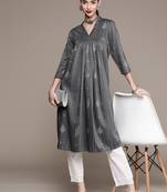 Grey printed art silk kurtas-and-kurtis