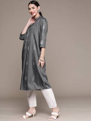 Grey printed art silk kurtas-and-kurtis 2