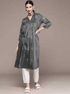 Grey printed art silk kurtas-and-kurtis 5