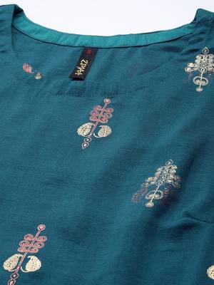 Teal printed art silk kurtas-and-kurtis 4