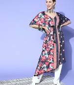 Black printed art silk kurtas-and-kurtis