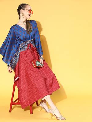 Red printed art silk kurtas-and-kurtis 1