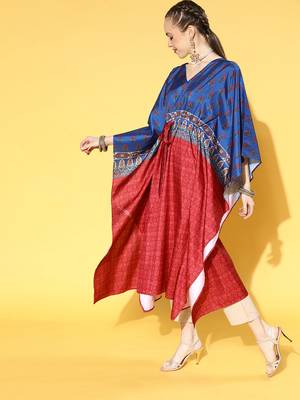 Red printed art silk kurtas-and-kurtis 3