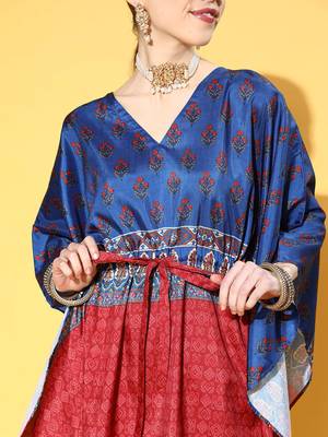 Red printed art silk kurtas-and-kurtis 5