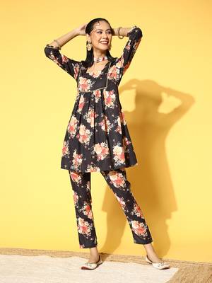 Black printed rayon kurta sets 1
