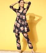 Black printed rayon kurta sets