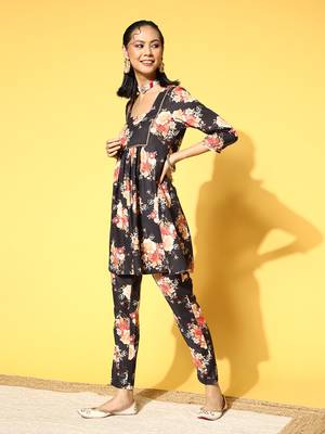 Black printed rayon kurta sets 2