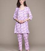 Lavender printed rayon kurta sets