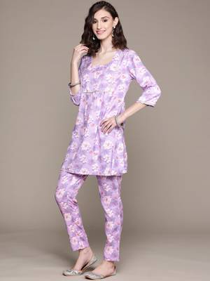 Lavender printed rayon kurta sets 2
