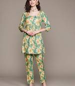 Green printed rayon kurta sets