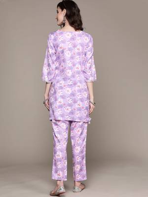 Lavender printed rayon kurta sets 3
