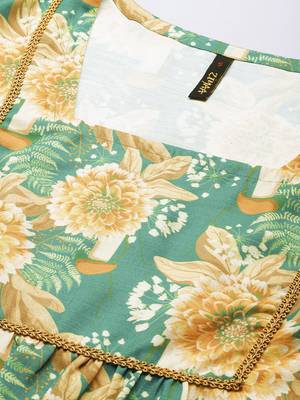 Green printed rayon kurta sets 4