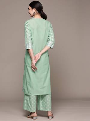 Green printed rayon kurta sets 3