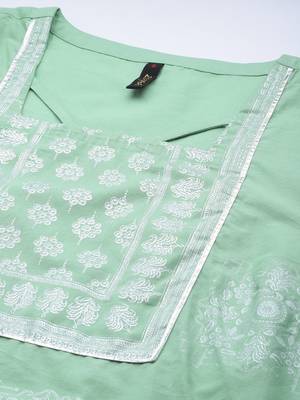 Green printed rayon kurta sets 4