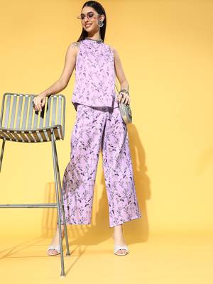 Lavender printed art silk kurta sets 1