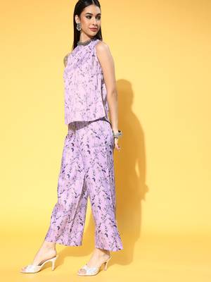 Lavender printed art silk kurta sets 2