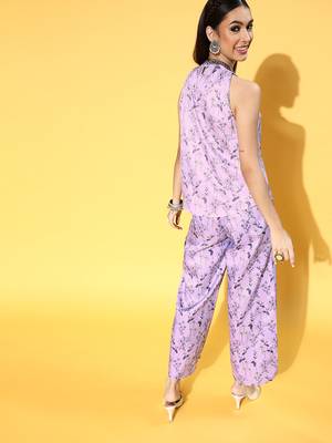 Lavender printed art silk kurta sets 3