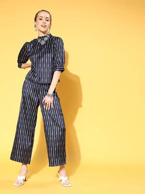 Navy-blue printed art silk kurta sets 1