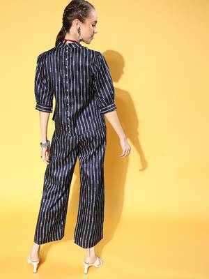 Navy-blue printed art silk kurta sets 3