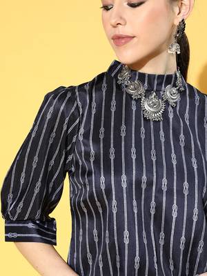 Navy-blue printed art silk kurta sets 4