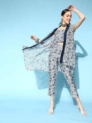 Off-white printed art silk kurta sets 1