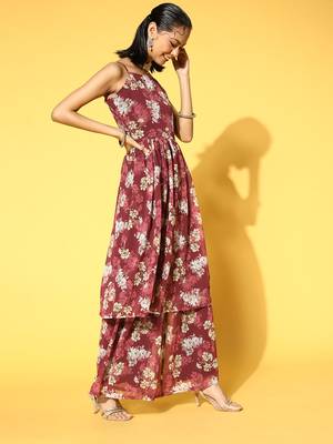 Red printed georgette kurta sets 2