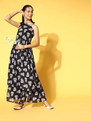 Black printed georgette kurta sets 1