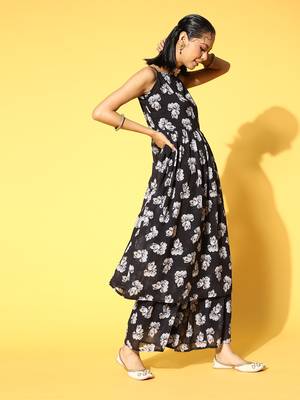Black printed georgette kurta sets 2