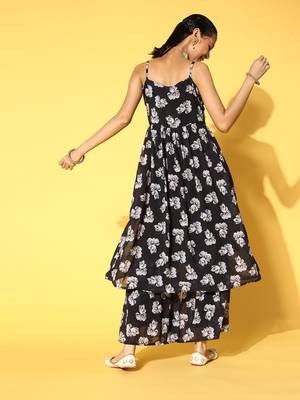 Black printed georgette kurta sets 3