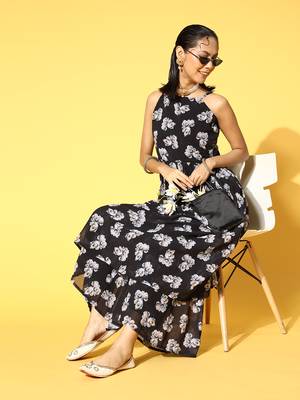 Black printed georgette kurta sets 5