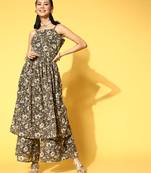 Olive printed georgette kurta sets