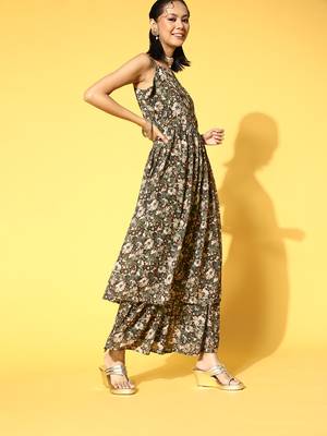 Olive printed georgette kurta sets 2