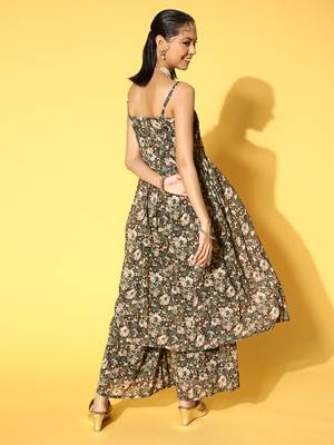 Olive printed georgette kurta sets 3