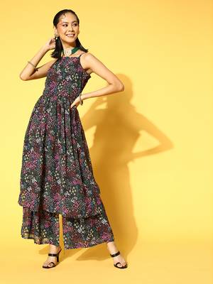 Black printed georgette kurta sets 1