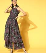 Black printed georgette kurta sets