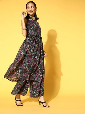 Black printed georgette kurta sets 2