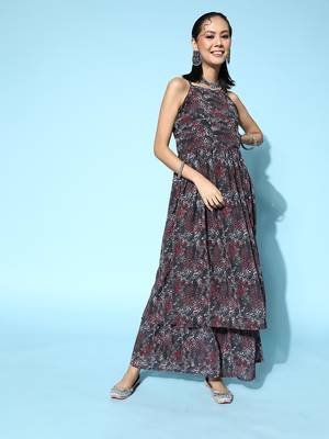 Grey printed georgette kurta sets 1