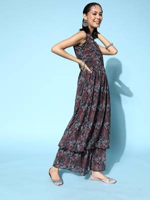 Grey printed georgette kurta sets 2