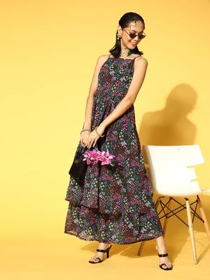 Black printed georgette kurta sets 5