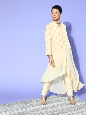Cream printed georgette kurta sets 1