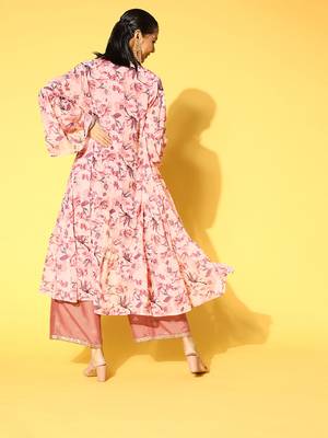 Red printed georgette kurta sets 3