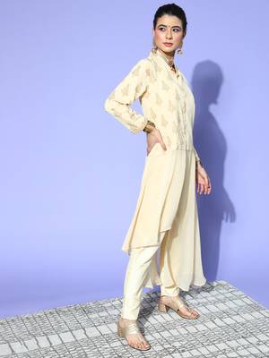 Cream printed georgette kurta sets 2