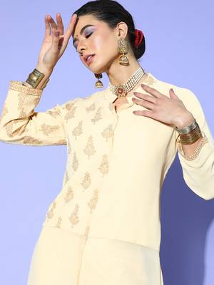Cream printed georgette kurta sets 4