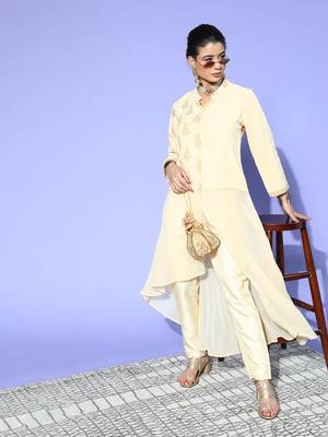 Cream printed georgette kurta sets 5