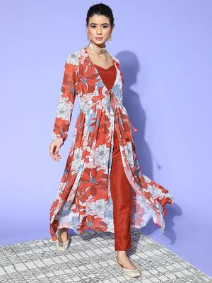 Red printed georgette kurta sets 1