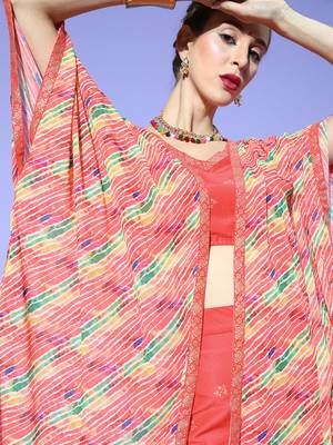 Peach printed georgette kurta sets 4
