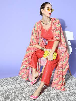 Peach printed georgette kurta sets 5