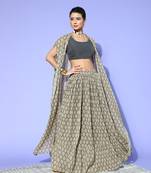 Grey printed georgette kurta sets