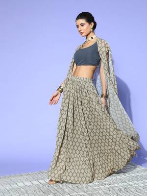 Grey printed georgette kurta sets 2